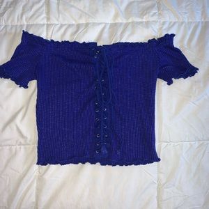 Royal blue lace front off the shoulder top